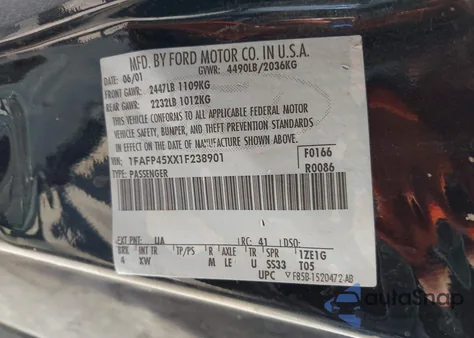 2001 Ford Mustang Gt z USA, uszkodzony, nr VIN 1FAFP45XX1F238901